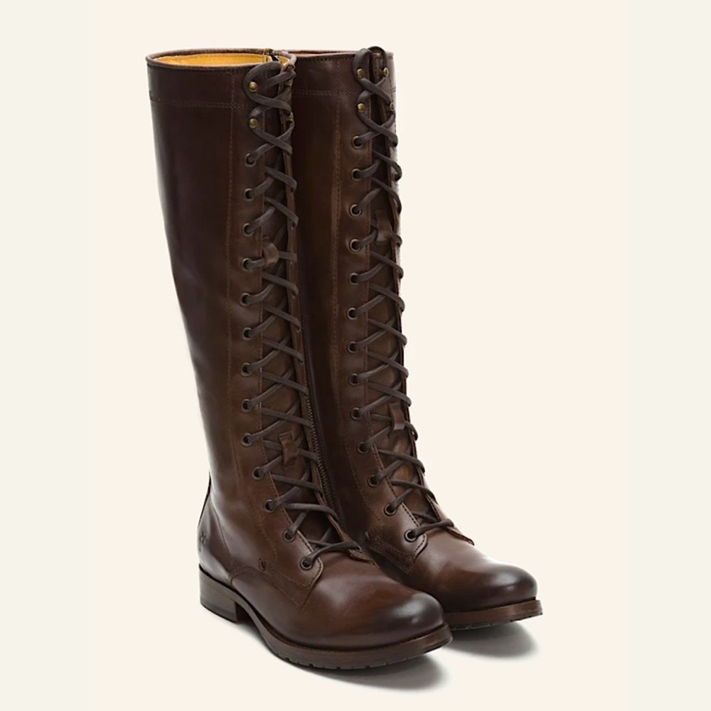 KATNISS Frye Melissa Tall Brown Leather Lace Up Knee High Vintage Riding Boot - Picture 4 of 16